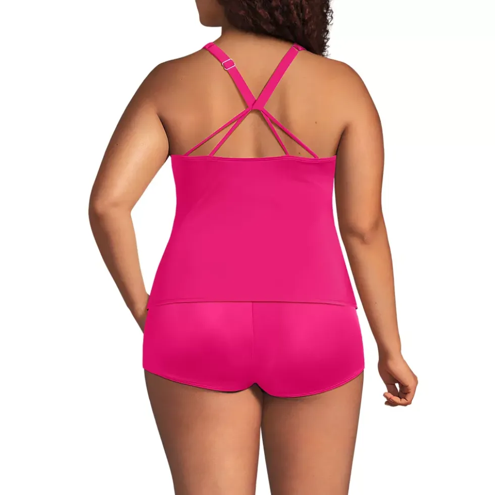 Women's Tugless High Neck Strappy Back Tankini Top