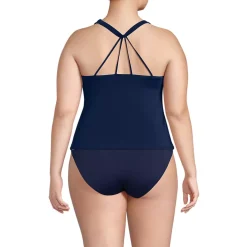 Women's Tugless High Neck Strappy Back Tankini Swimsuit Top