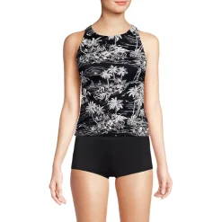Women's Tugless High Neck Strappy Back Tankini Swimsuit Top