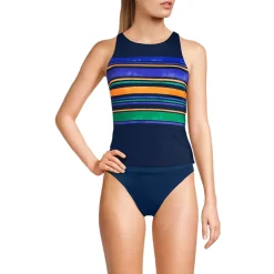 Women's Tugless High Neck Strappy Back Tankini Swimsuit Top