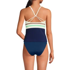 Women's Tugless High Neck Strappy Back Tankini Swimsuit Top