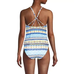 Women's Tugless High Neck Strappy Back Tankini Swimsuit Top