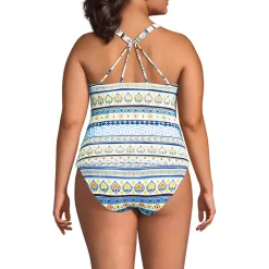 Women's Tugless High Neck Strappy Back Tankini Swimsuit Top