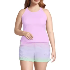 Women's Tugless High Neck Strappy Back Tankini Swimsuit Top