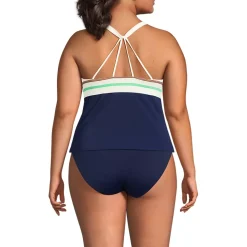 Women's Tugless High Neck Strappy Back Tankini Swimsuit Top
