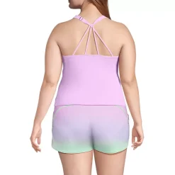 Women's Tugless High Neck Strappy Back Tankini Swimsuit Top