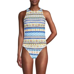 Women's Tugless High Neck Strappy Back Tankini Swimsuit Top