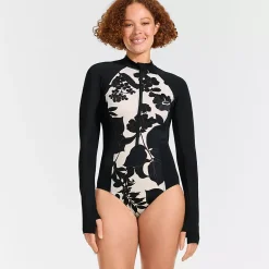 Women's Tugless Long Sleeve Rash Guard One Piece Swimsuit