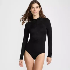 Women's Tugless Long Sleeve Rash Guard One Piece Swimsuit