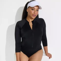 Women's Tugless Long Sleeve Rash Guard One Piece Swimsuit
