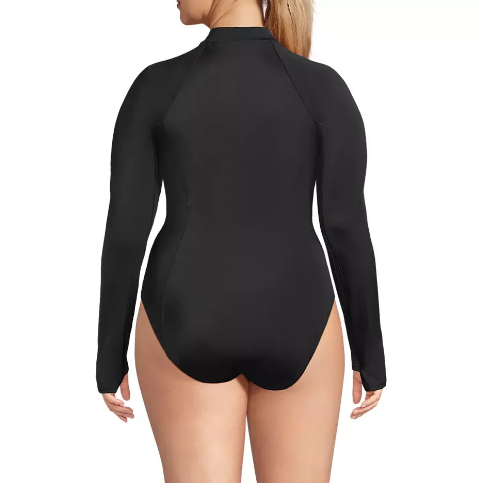 Women's Tugless Long Sleeve Rash Guard One Piece Swimsuit