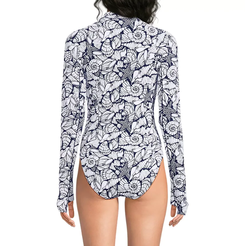 Women's Tugless Long Sleeve Rash Guard One Piece Swimsuit