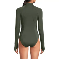 Women's Tugless Long Sleeve Rash Guard One Piece Swimsuit