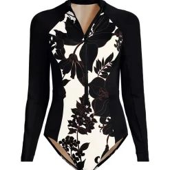Women's Tugless Long Sleeve Rash Guard One Piece Swimsuit