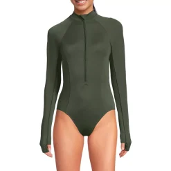 Women's Tugless Long Sleeve Rash Guard One Piece Swimsuit