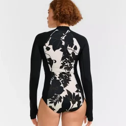 Women's Tugless Long Sleeve Rash Guard One Piece Swimsuit