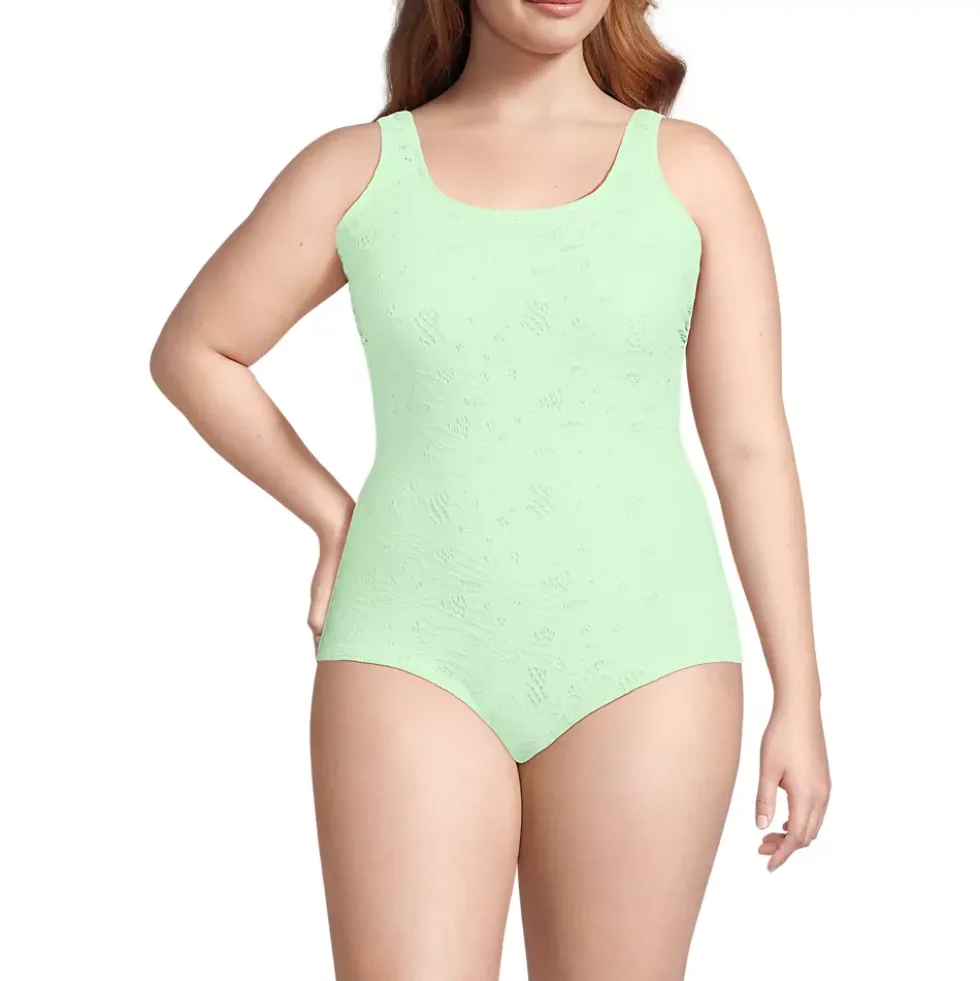 Women's Tugless Low Leg Lace One Piece Swimsuit