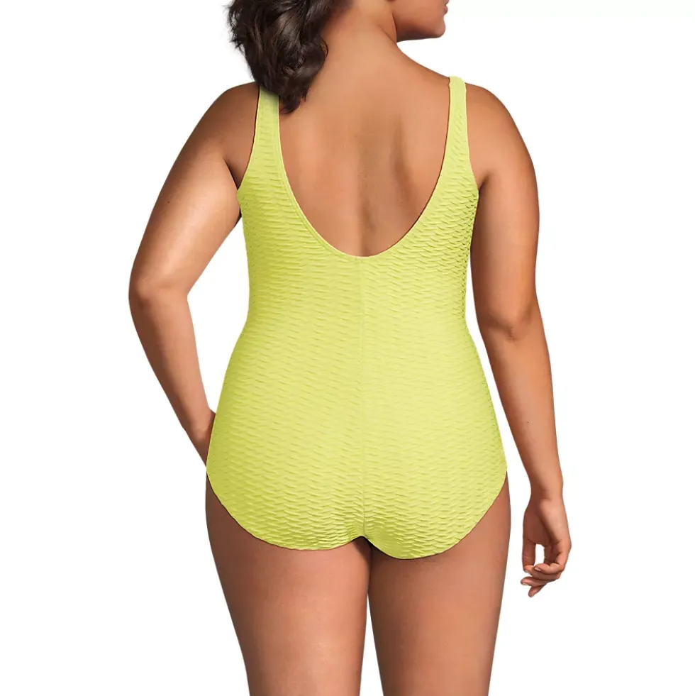 Women's Tugless Low Leg Textured One Piece Swimsuit