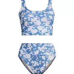 Women's Tugless Midkini Top and High Waisted Bottom Swimsuit Set