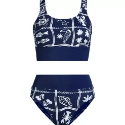 Women's Tugless Midkini Top and High Waisted Bottom Swimsuit Set