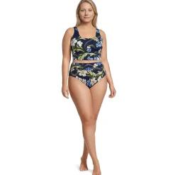 Women's Tugless Midkini Top and High Waisted Bottom Swimsuit Set