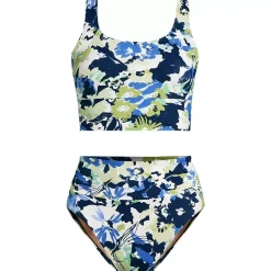 Women's Tugless Midkini Top and High Waisted Bottom Swimsuit Set