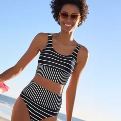 Women's Tugless Midkini Top and High Waisted Bottom Swimsuit Set