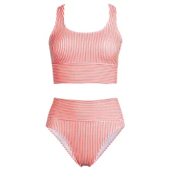 Women's Tugless Midkini Top and High Waisted Bottom Swimsuit Set