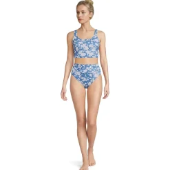 Women's Tugless Midkini Top and High Waisted Bottom Swimsuit Set