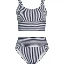 Women's Tugless Midkini Top and High Waisted Bottom Swimsuit Set