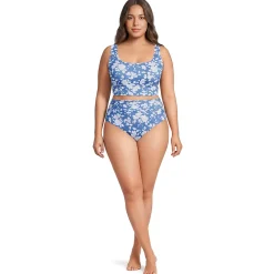 Women's Tugless Midkini Top and High Waisted Bottom Swimsuit Set
