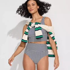 Women's Tugless Midkini Top and High Waisted Bottom Swimsuit Set