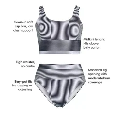 Women's Tugless Midkini Top and High Waisted Bottom Swimsuit Set
