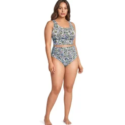 Women's Tugless Midkini Top and High Waisted Bottom Swimsuit Set