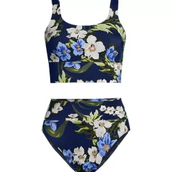 Women's Tugless Midkini Top and High Waisted Bottom Swimsuit Set