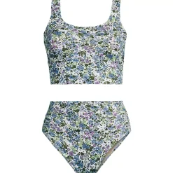 Women's Tugless Midkini Top and High Waisted Bottom Swimsuit Set