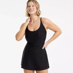 Womens Tugless QuickDry Strappy Back Mini Swim Dress