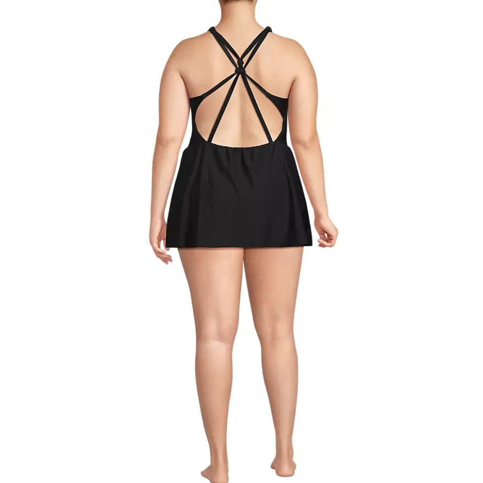 Womens Tugless QuickDry Strappy Back Mini Swim Dress