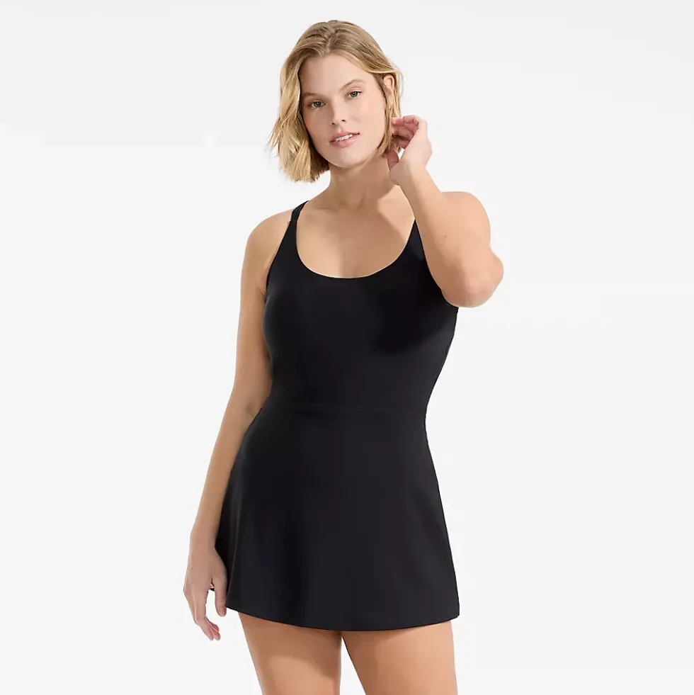Womens Tugless QuickDry Strappy Back Mini Swim Dress
