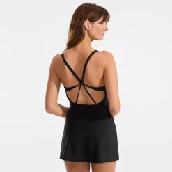 Womens Tugless QuickDry Strappy Back Mini Swim Dress