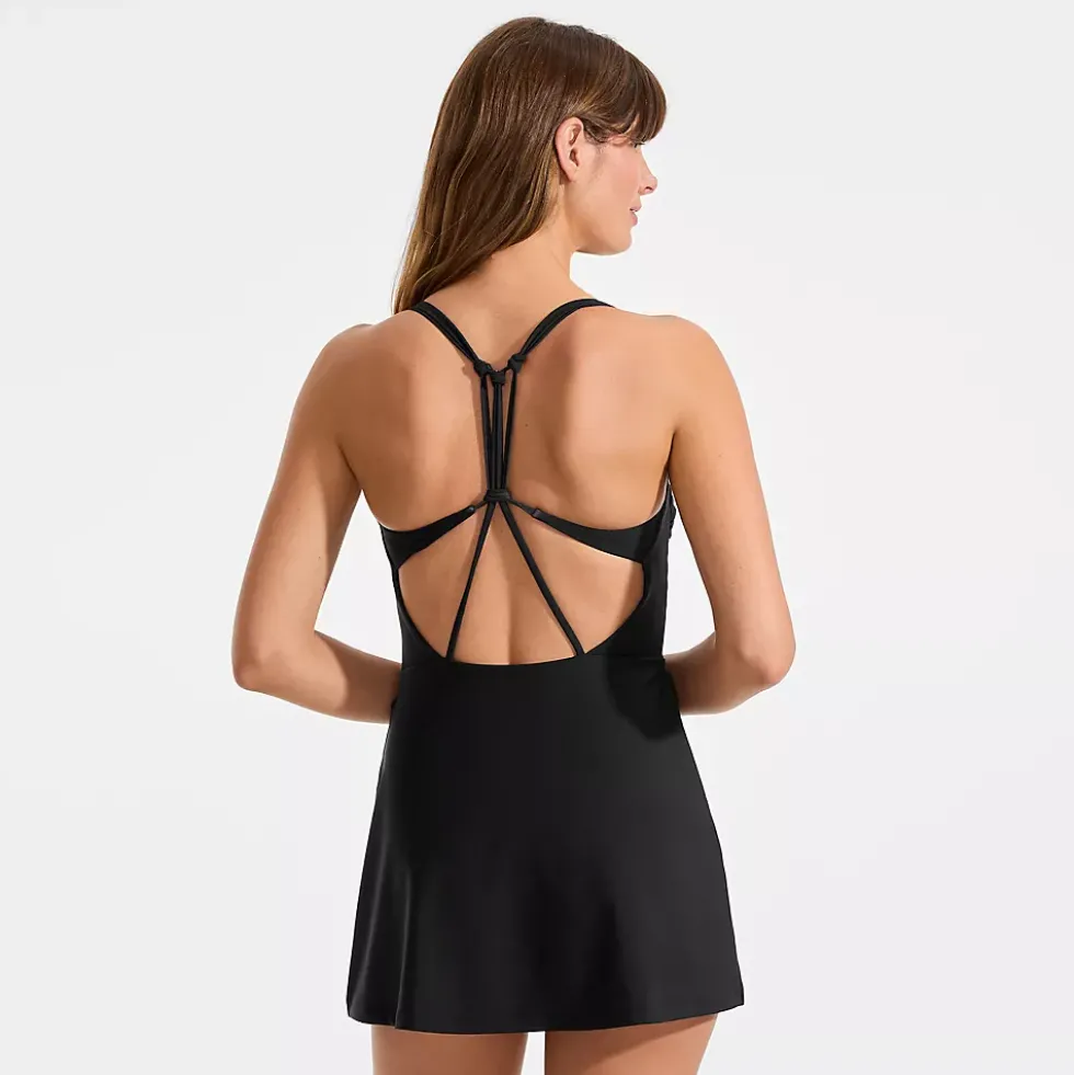 Womens Tugless QuickDry Strappy Back Mini Swim Dress