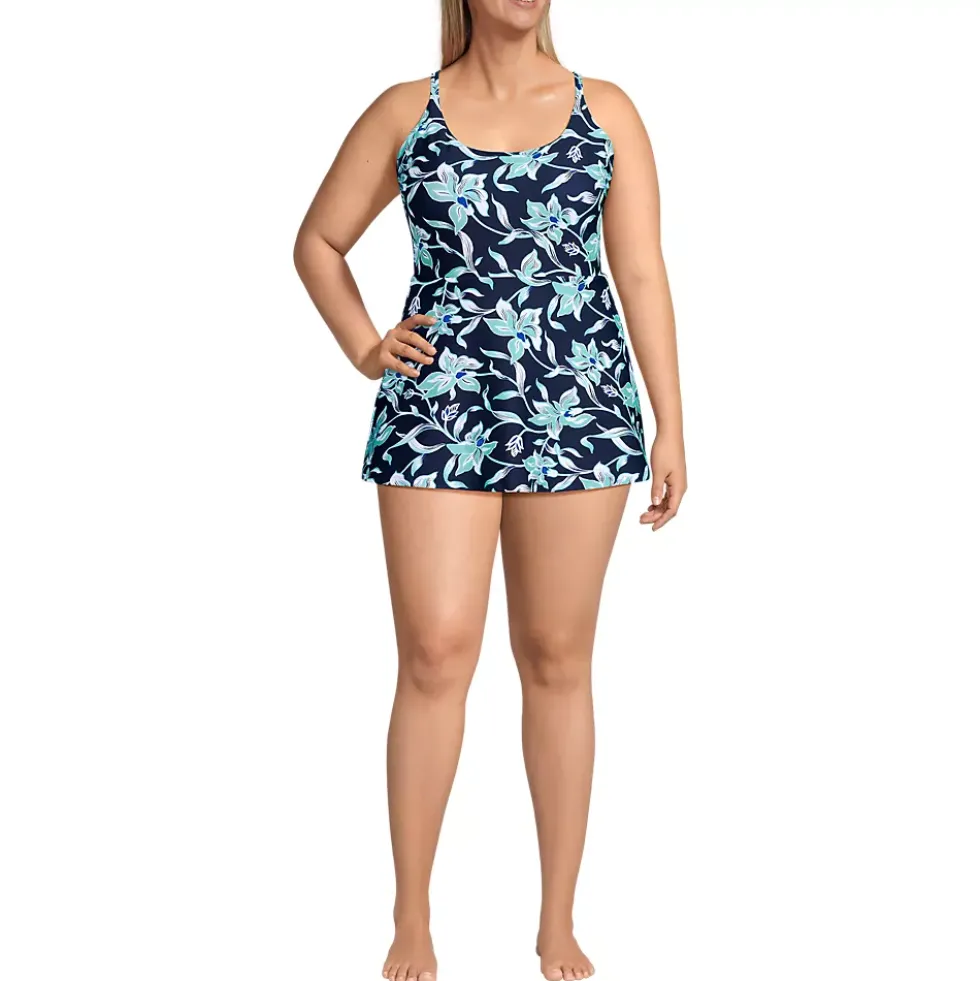 Womens Tugless QuickDry Strappy Back Mini Swim Dress
