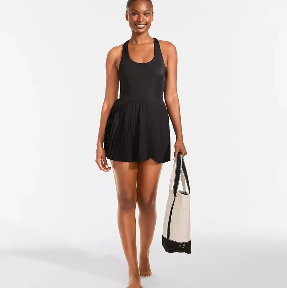 Women's Tugless Racerback Pleated Swim Dress