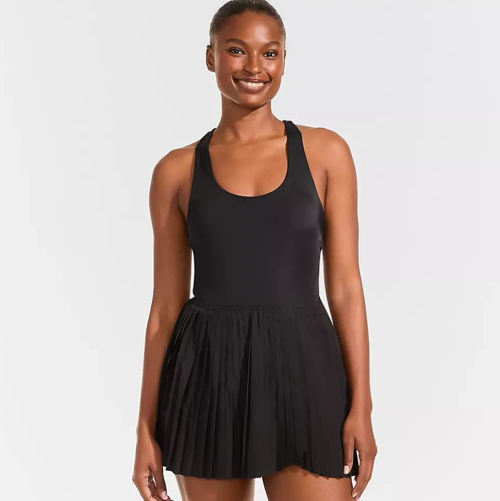 Women's Tugless Racerback Pleated Swim Dress