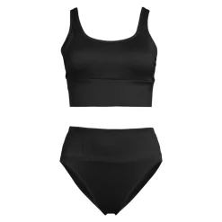 Women's Tugless Ribbed Midkini and High Waisted Bottom Swimsuit Set