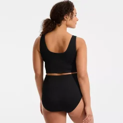 Women's Tugless Ribbed Midkini and High Waisted Bottom Swimsuit Set