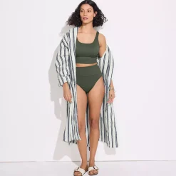 Women's Tugless Ribbed Midkini and High Waisted Bottom Swimsuit Set