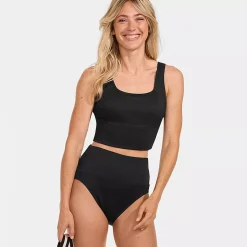 Women's Tugless Ribbed Midkini and High Waisted Bottom Swimsuit Set