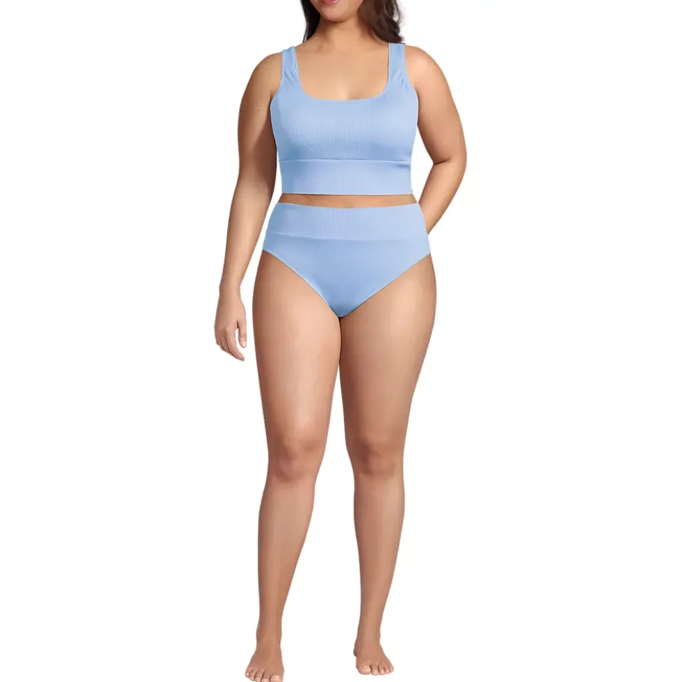 Women's Tugless Ribbed Midkini and High Waisted Bottom Swimsuit Set