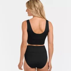 Women's Tugless Ribbed Midkini and High Waisted Bottom Swimsuit Set
